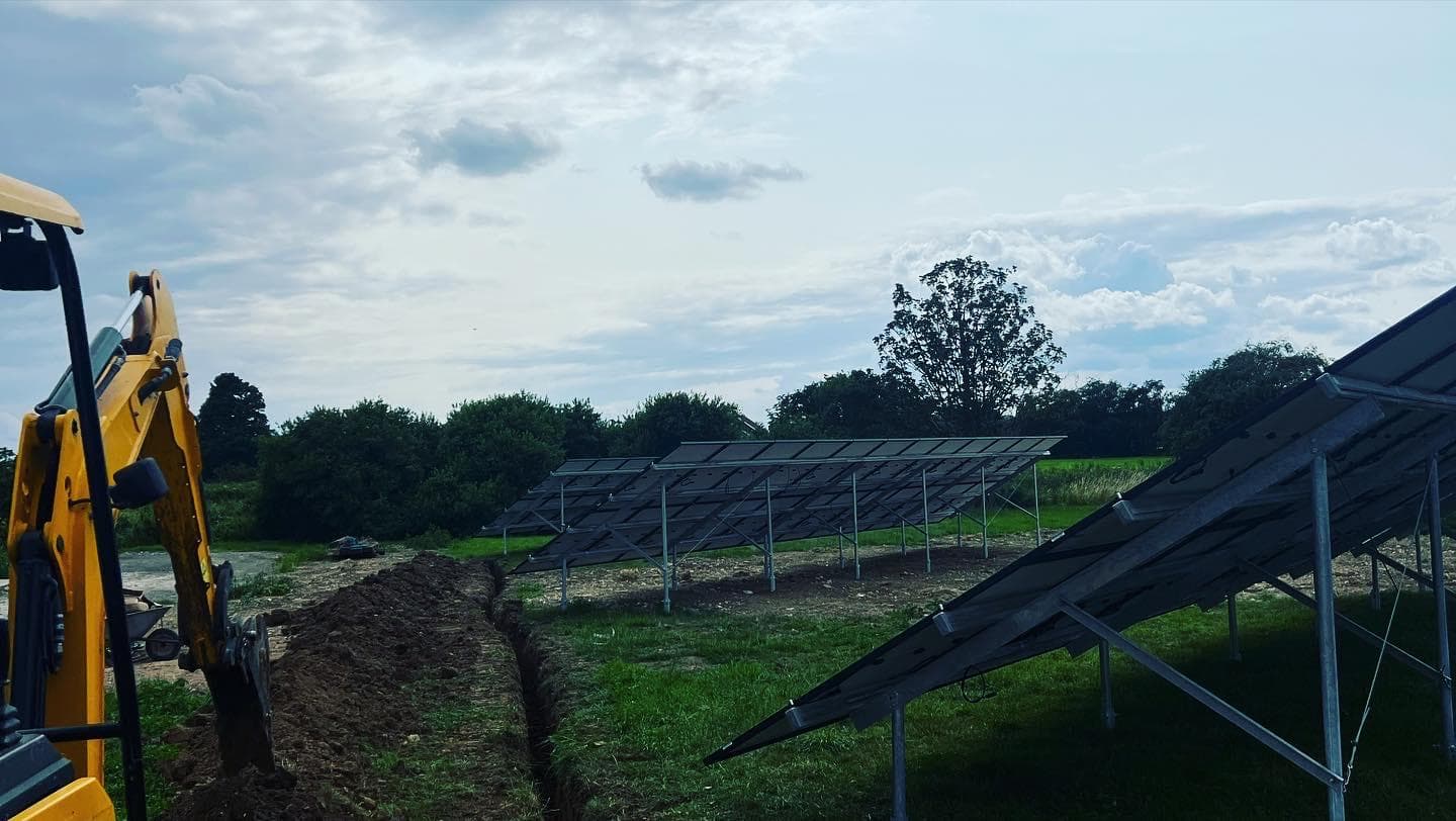 Galvanised mounting frames for a ground mounted array in a Lincolnshire field